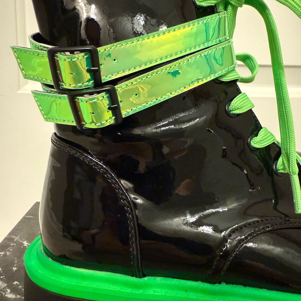 Demonia Iridescent Green and Black Platform Boots - Picture 7 of 7